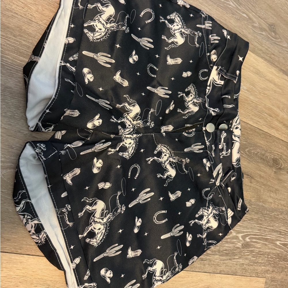 High Waist Black Patterned Women Shorts